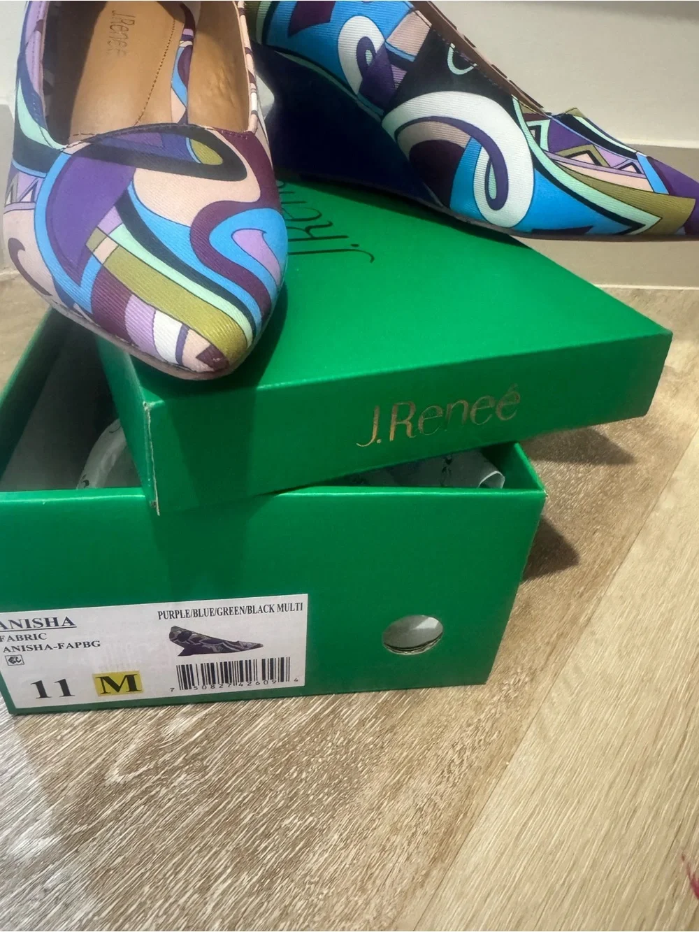 J.Reneé Anisha Pointed Toe Wedges in Purple Blue Green Multi